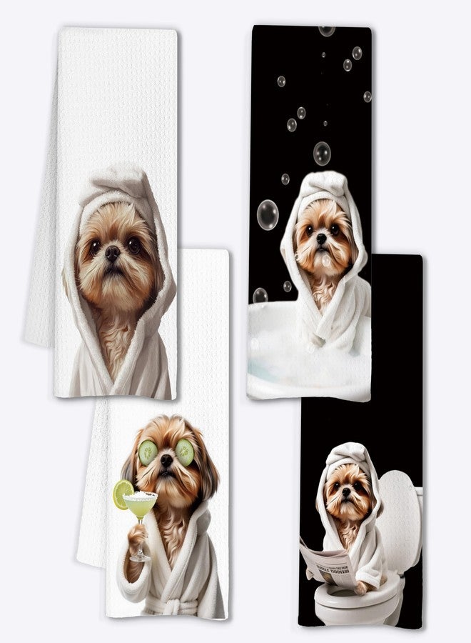 INDAJEDN Funny Shih Tzu Bathroom Hand Towels, Dog Bathroom Decor, Shih Tzu Gifts for Women, Cute Bathrobe Dog Decorative Hand Towels for Bath Room Washroom Spa, 16x24 Inch Set of 4 - Image 1